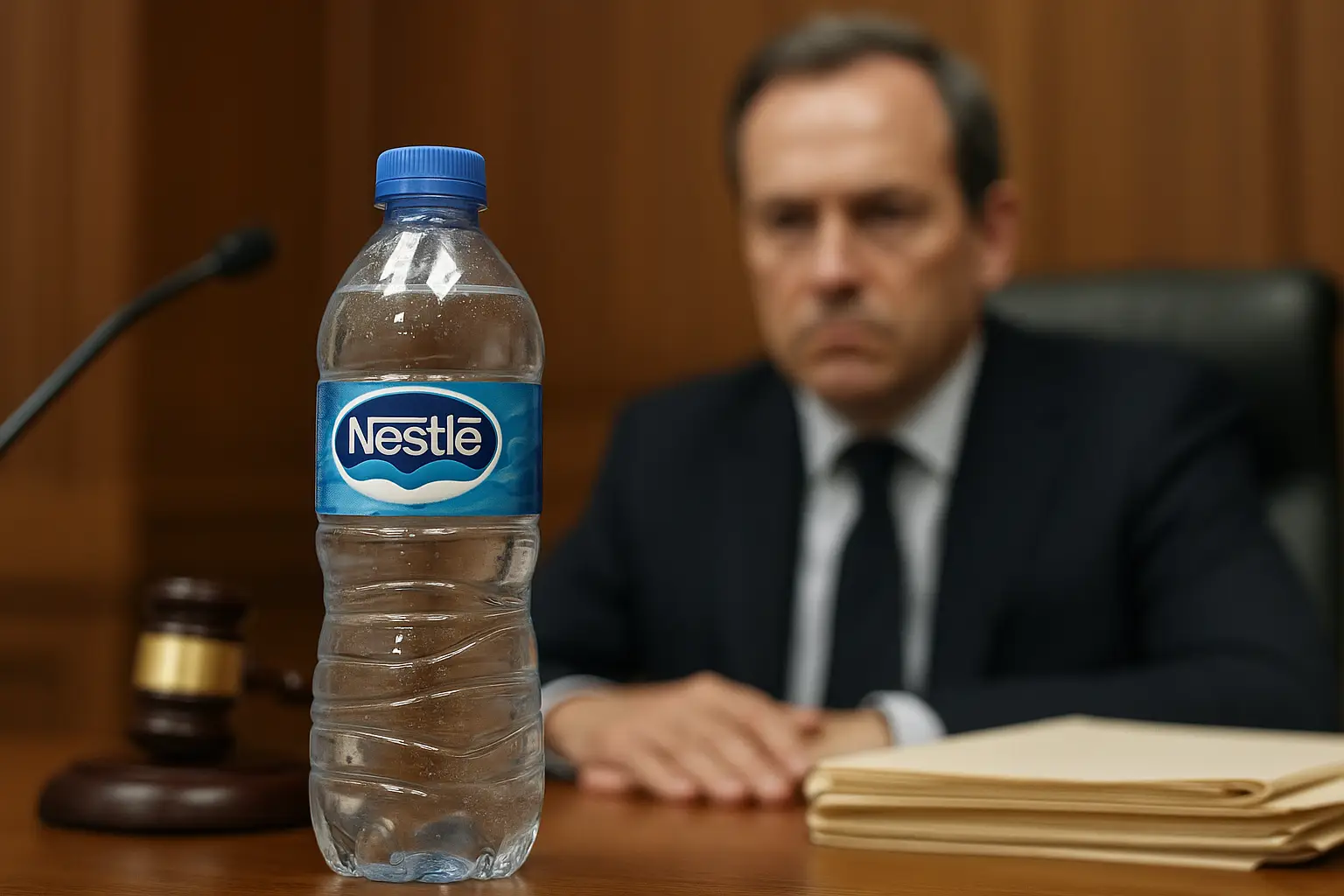 Bouteille d'eau Nestle au tribunal